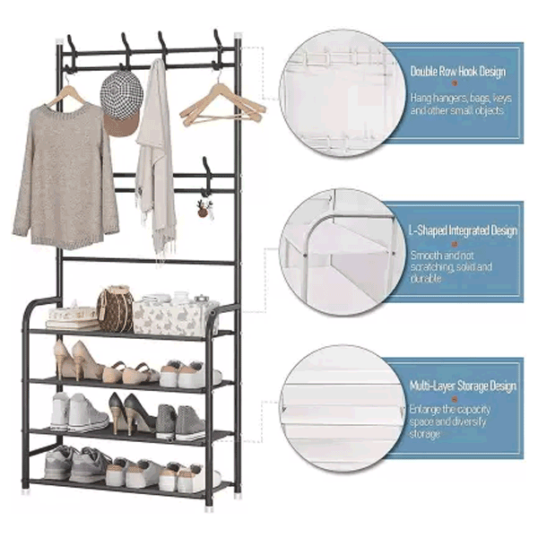 5 LAYER MULTI-FUNCTIIONAL SHOE RACK WITH CLOTH HANGING & ORGANIZER