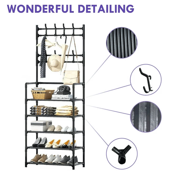 5 LAYER MULTI-FUNCTIIONAL SHOE RACK WITH CLOTH HANGING & ORGANIZER