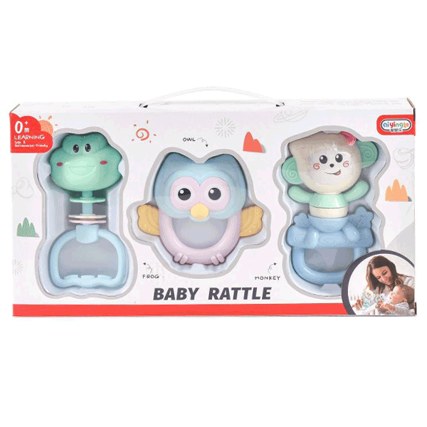 BABY RATTLE TOYS & TEETHER 3 PCS - 1 BOX