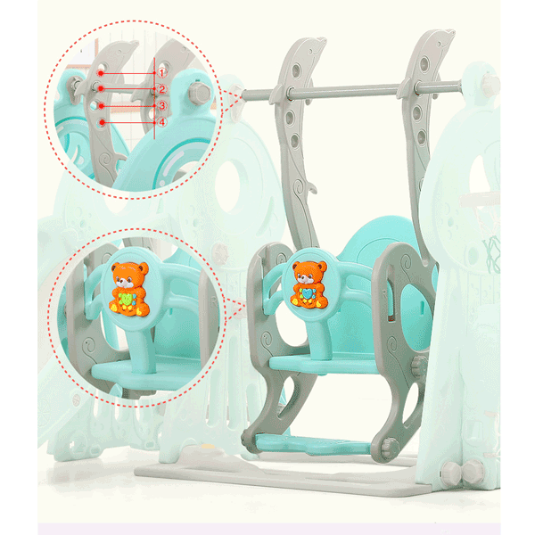 6 IN 1 - FIBER KIDS SLIDE & SWING WITH FOOTBALL & BASKETBALL STAND - FOR OUTDOOR