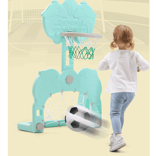6 IN 1 - FIBER KIDS SLIDE & SWING WITH FOOTBALL & BASKETBALL STAND - FOR OUTDOOR