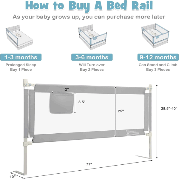 BED SAFTEY RAIL & GATE FOR KIDS & BABIES - 1 SIDE