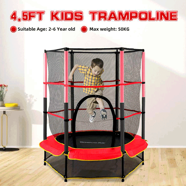 4.5FT TRAMPOLINE FOR KIDS WITH ENCLOSURE NET AND SAFETY PAD