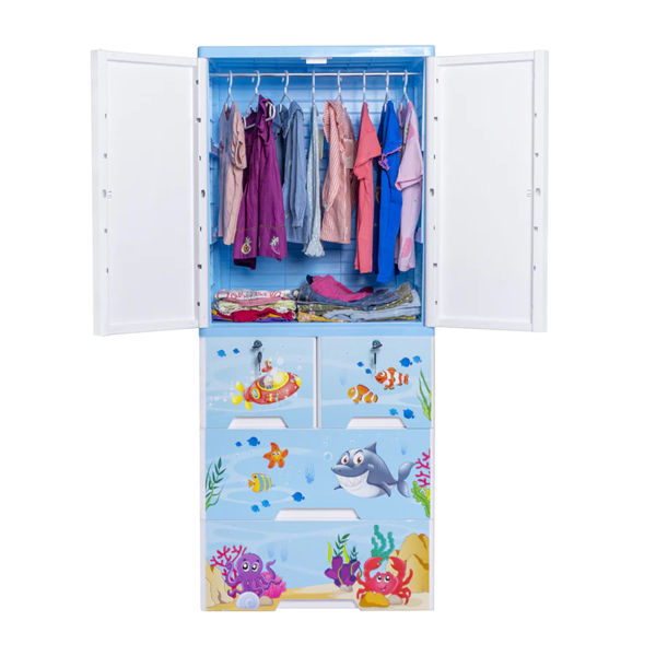 KIDS & BABIES STORAGE HOME BOX WITH HANGING & SHELVES - 3 DRAWERS - OCEAN BLUE