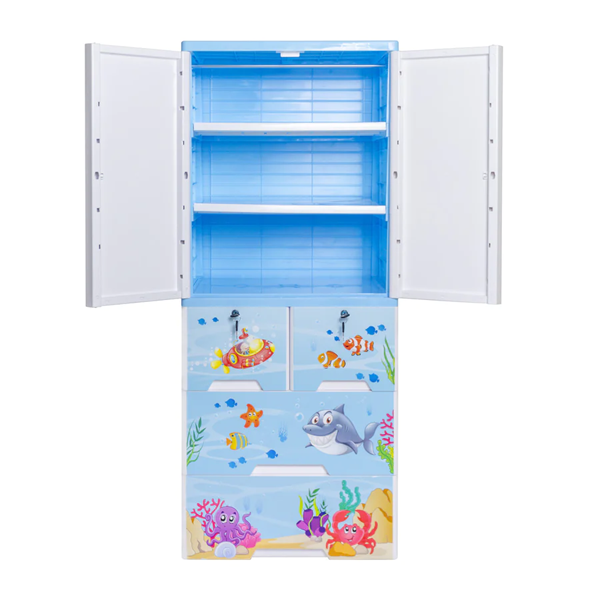 KIDS & BABIES STORAGE HOME BOX WITH HANGING & SHELVES - 3 DRAWERS - OCEAN BLUE