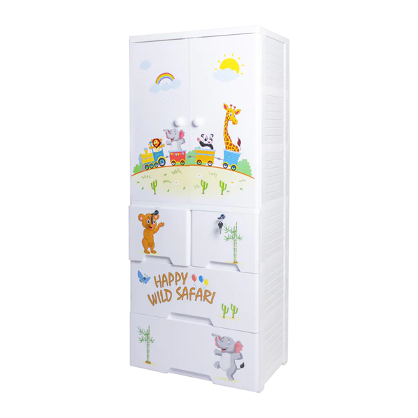 KIDS & BABIES STORAGE HOME BOX WITH HANGING & SHELVES - 3 DRAWERS - SAFARI WHITE