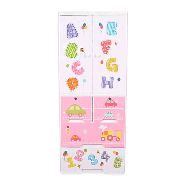 KIDS & BABIES STORAGE HOME BOX WITH HANGING & SHELVES - 3 DRAWERS - ABC