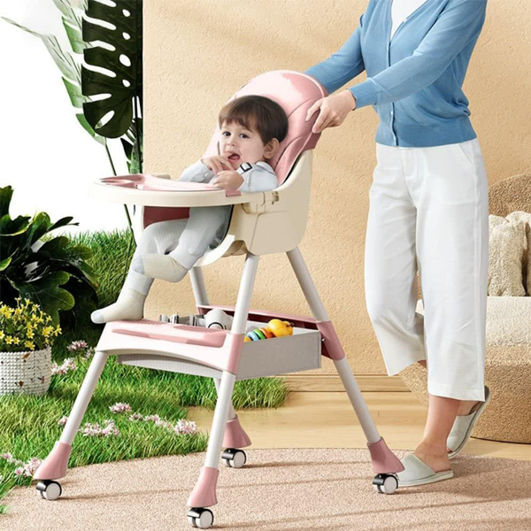 5 IN 1 - BABY HIGH CHAIR & BOSSTER SEAT FOLDABLE WITH HEIGHT ADJUSTABLE