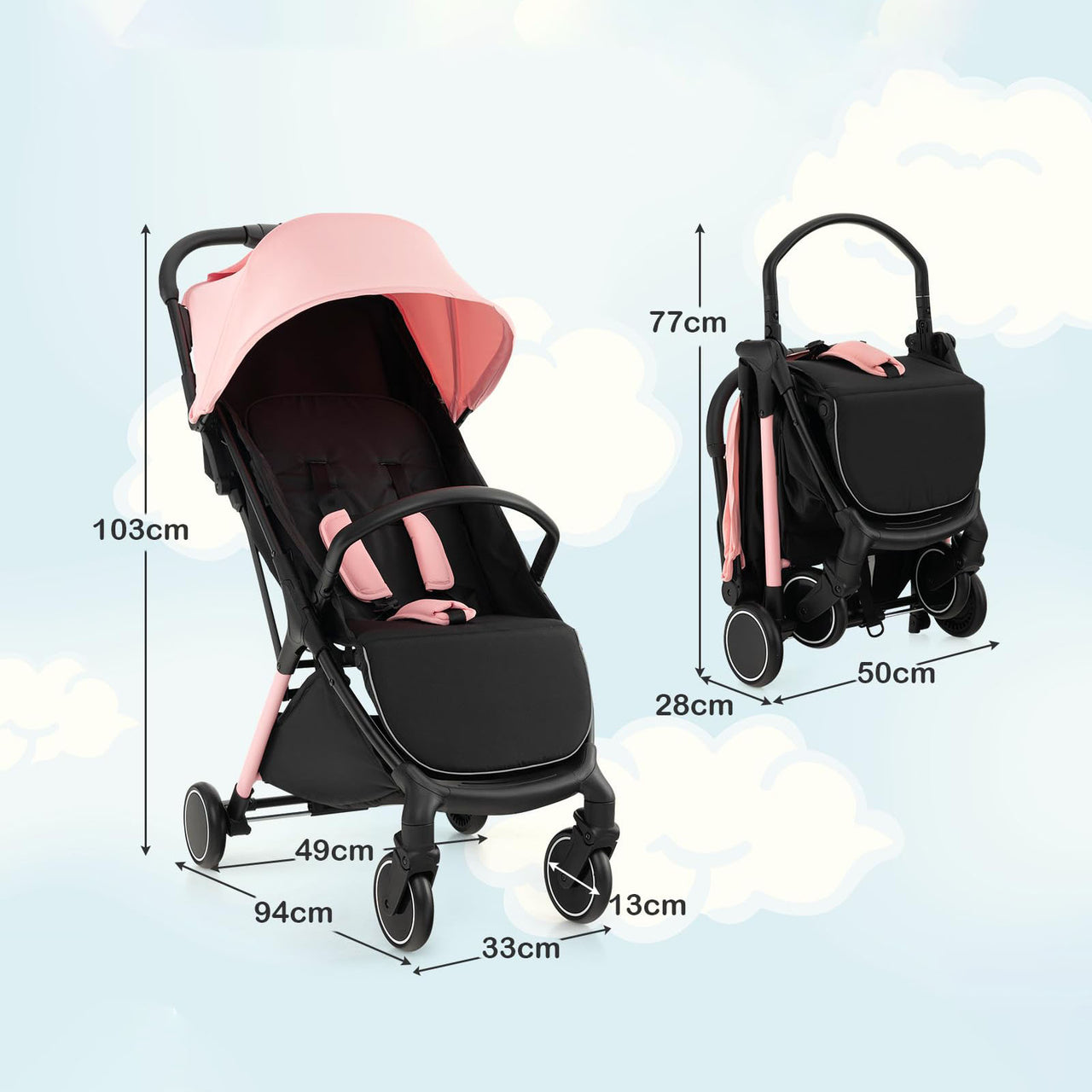 BABY STROLLER WITH ADJUSTABLE CANOPY AND FOOTREST
