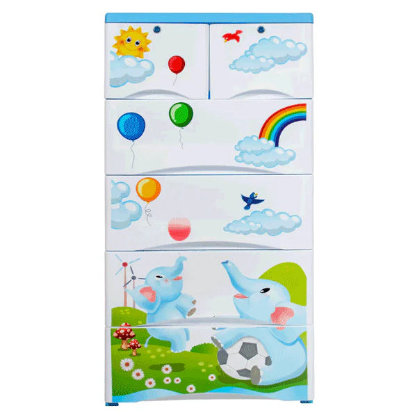 KIDS & BABIES STORAGE HOME BOX - 5 DRAWERS - ELEPHANT - BLUE