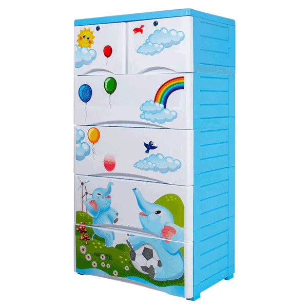 KIDS & BABIES STORAGE HOME BOX - 5 DRAWERS - ELEPHANT - BLUE