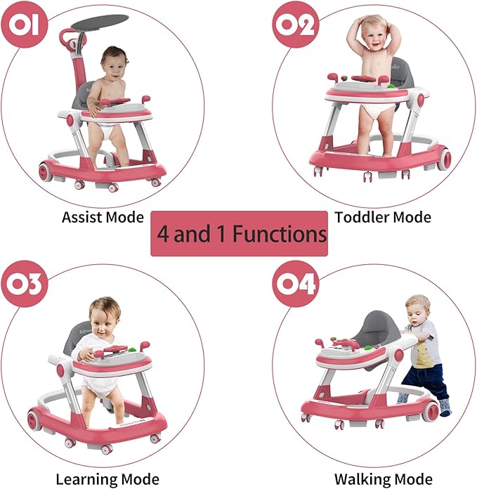 4 in 1 Height Adjustable Musical Baby Walker