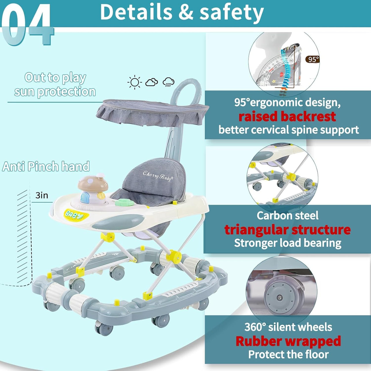 3 in 1 Multi-Functional Cute Baby Walker & Rocker