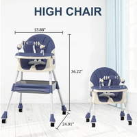 Thumbnail for 5 In 1 - Baby High Chair & Bosster Seat Foldable With Height Adjustable
