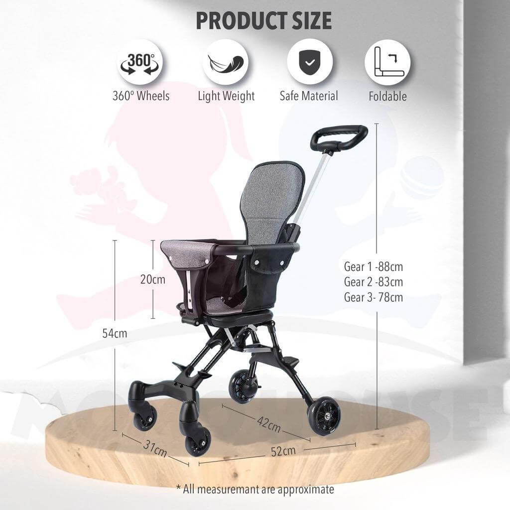 Foldable Stroller Lightweight Stable Soft Seat Hand Push for Baby