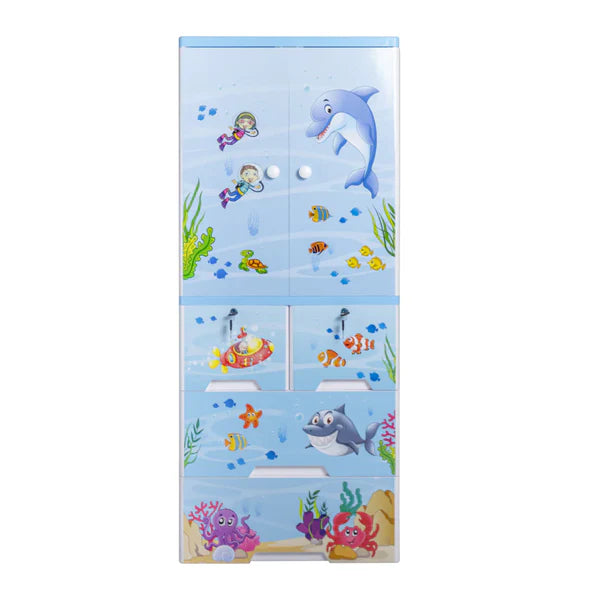 KIDS & BABIES STORAGE HOME BOX WITH HANGING & SHELVES - 3 DRAWERS - OCEAN BLUE