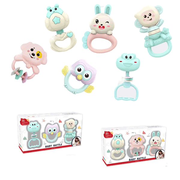 BABY RATTLE TOYS & TEETHER 3 PCS - 1 BOX