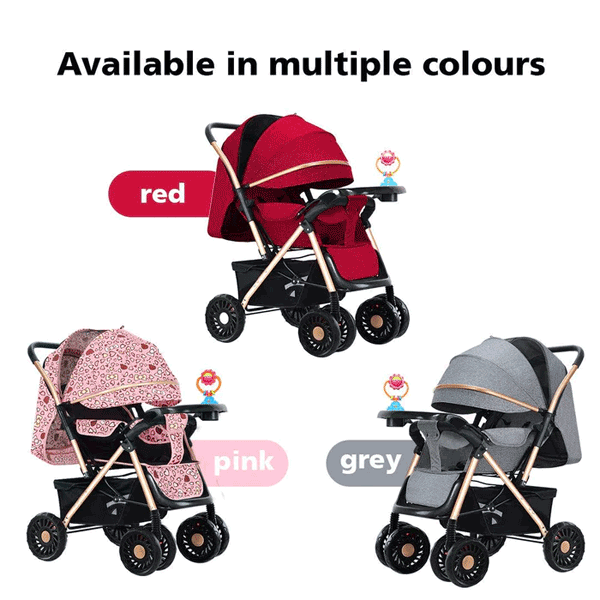 FOLDABLE BABY STROLLER WITH FOOD TRAY & RATTLE