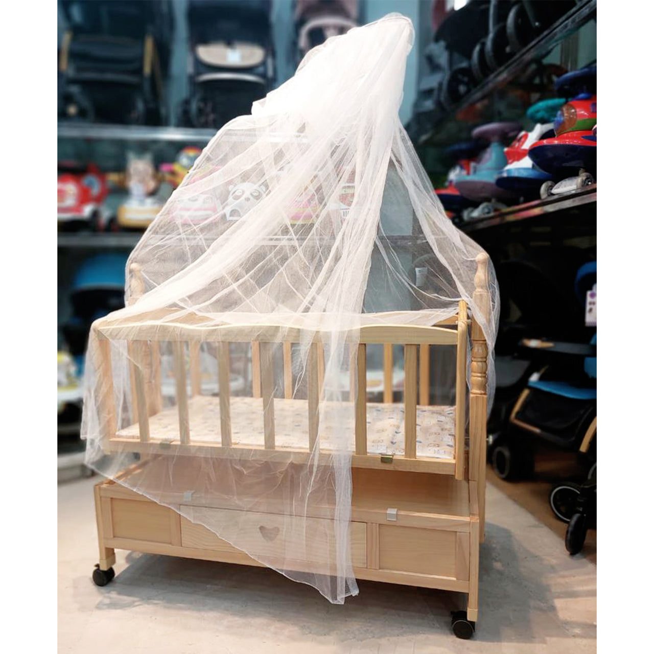 BABY WOODEN BED WITH SWING - IMPORTED - LIGHT WOOD