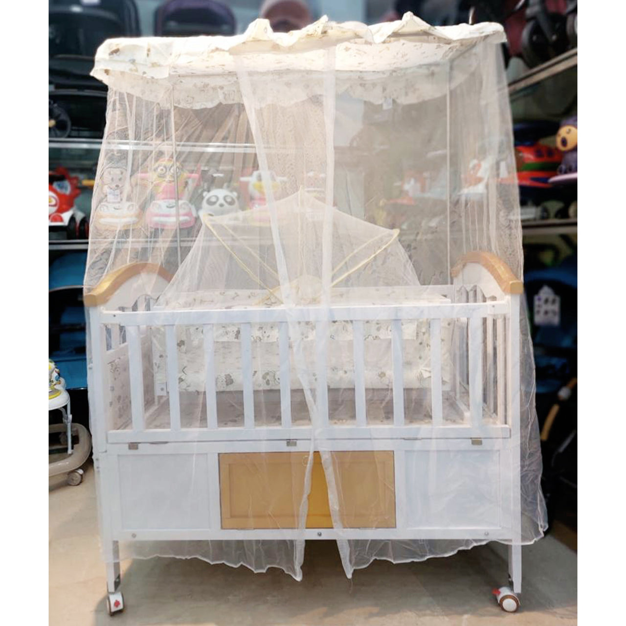 BABY WOODEN BED & SWING BIG SIZE - IMPORTED - OFF WHITE