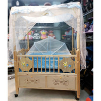 Thumbnail for BABY WOODEN BED & SWING WITH WOODEN PILLER - LIGHT WOOD