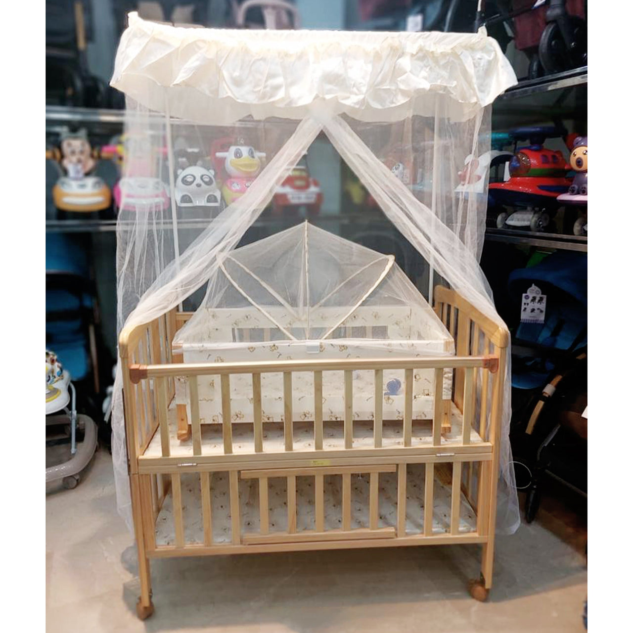 BABY WOODEN BED AND SWING - IMPORTED - LIGHT WOOD